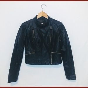 Free People Vegan Moto Biker Black Cropped Jacket
